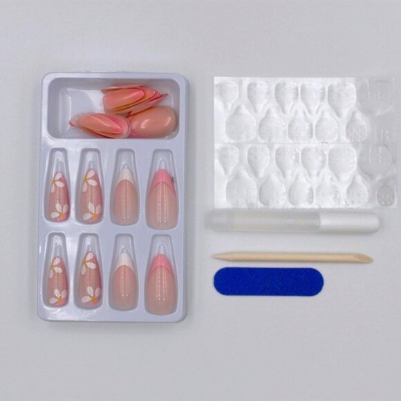 Spring Press on nails Flowers almond shape nude - Picture 3 of 3